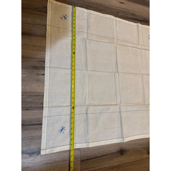 Vintage Ivory Linen Napkin Set With Blue Embroidered Peasant Design card table t - Picture 8 of 8